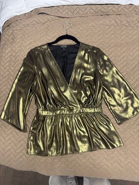 Topshop Shimmery Gold Wrap Peplum Top